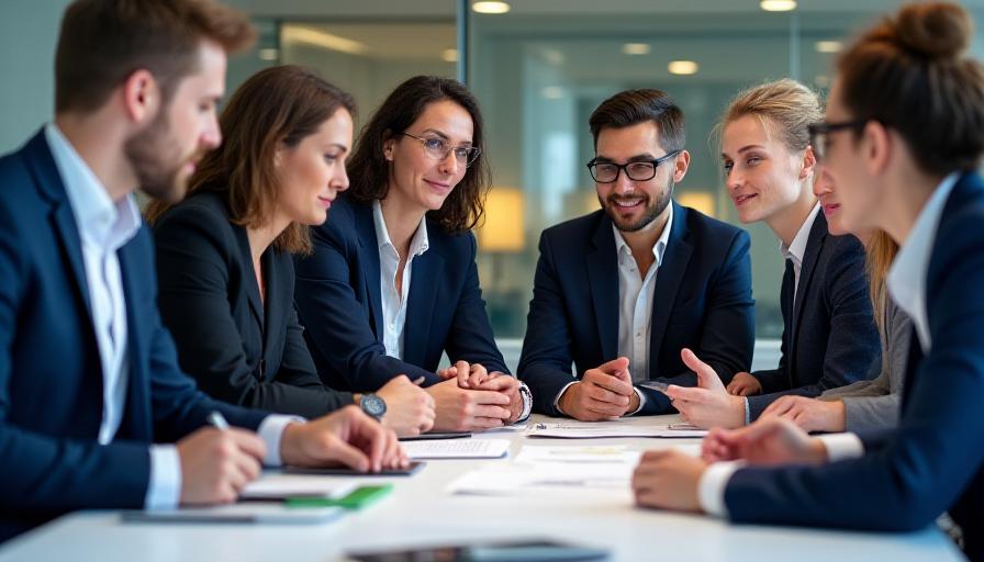 Equip d'advocats de Riu Dret Advocats col·laborant en una sala de reunions moderna